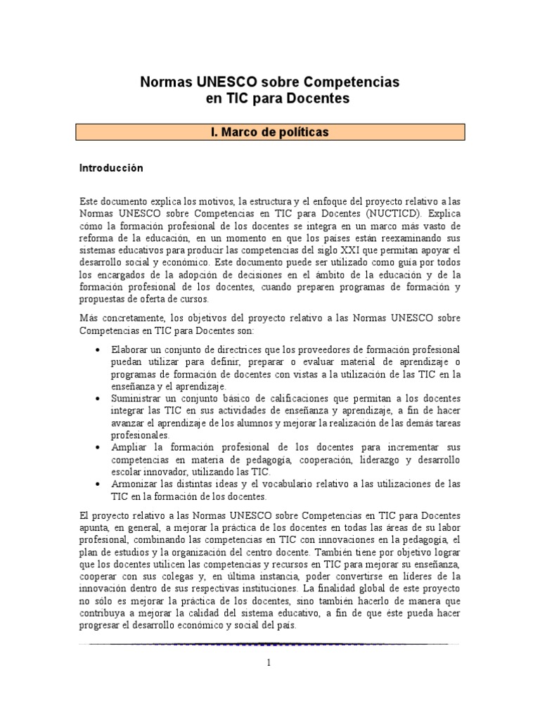 Normas UNESCO sobre Competencias TIC | PDF | Maestros | Tecnología de ...