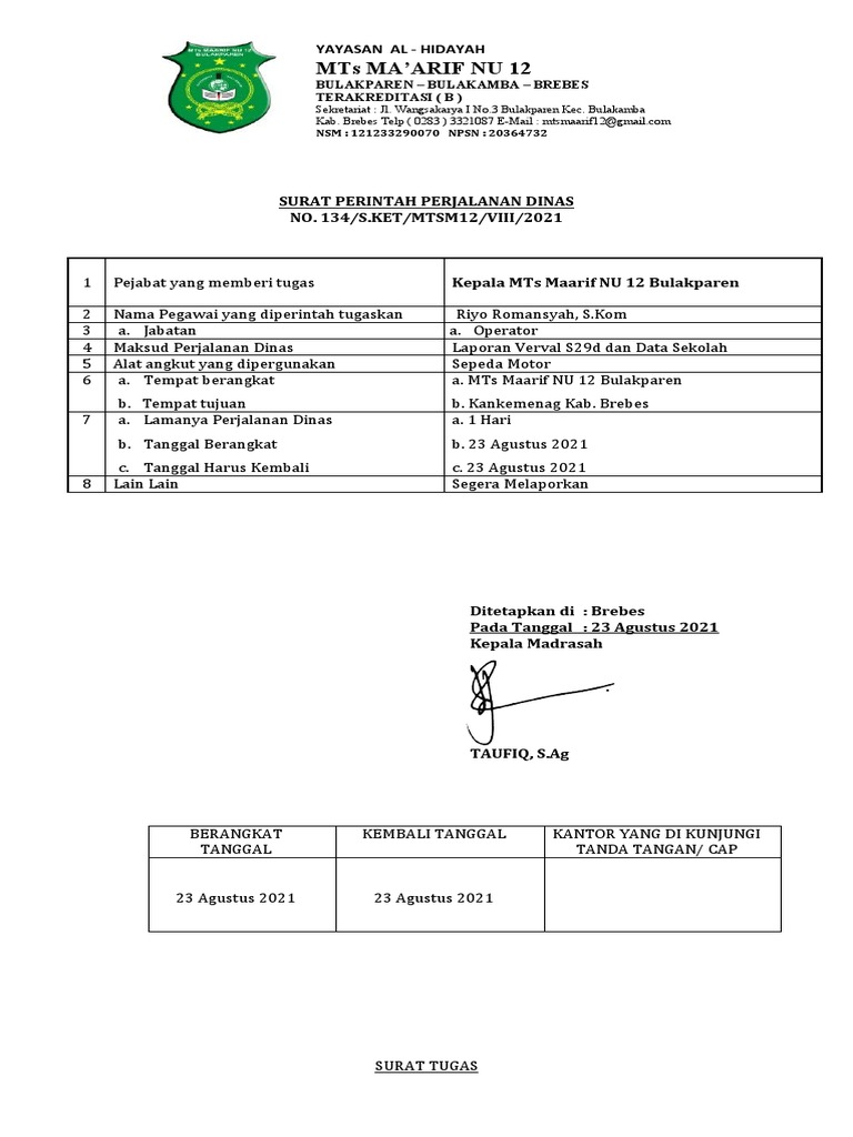 Surat Perintah Perjalanan Dinas SPPD | PDF