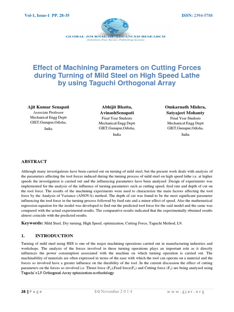 Effect of Machining Parameters On Cutting Forces During Turning of Mild ...