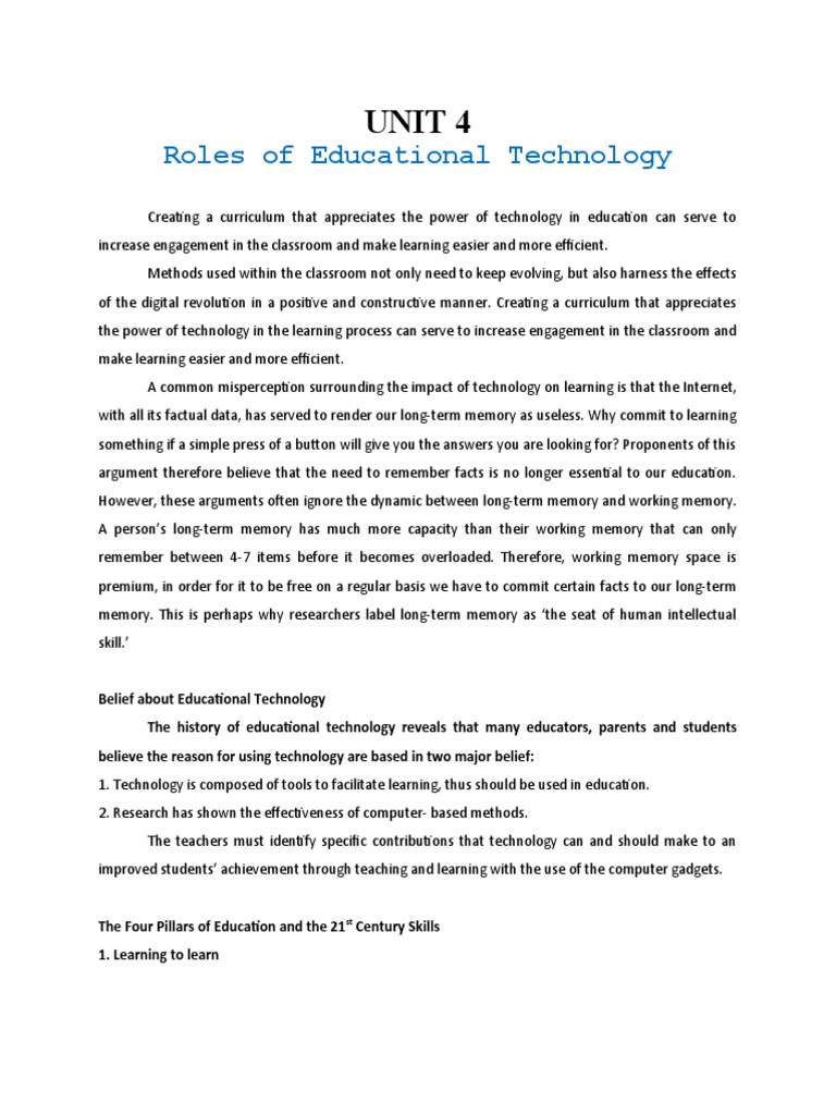 Unit 4 - Roles of Educational Technology | PDF | Educational Technology ...