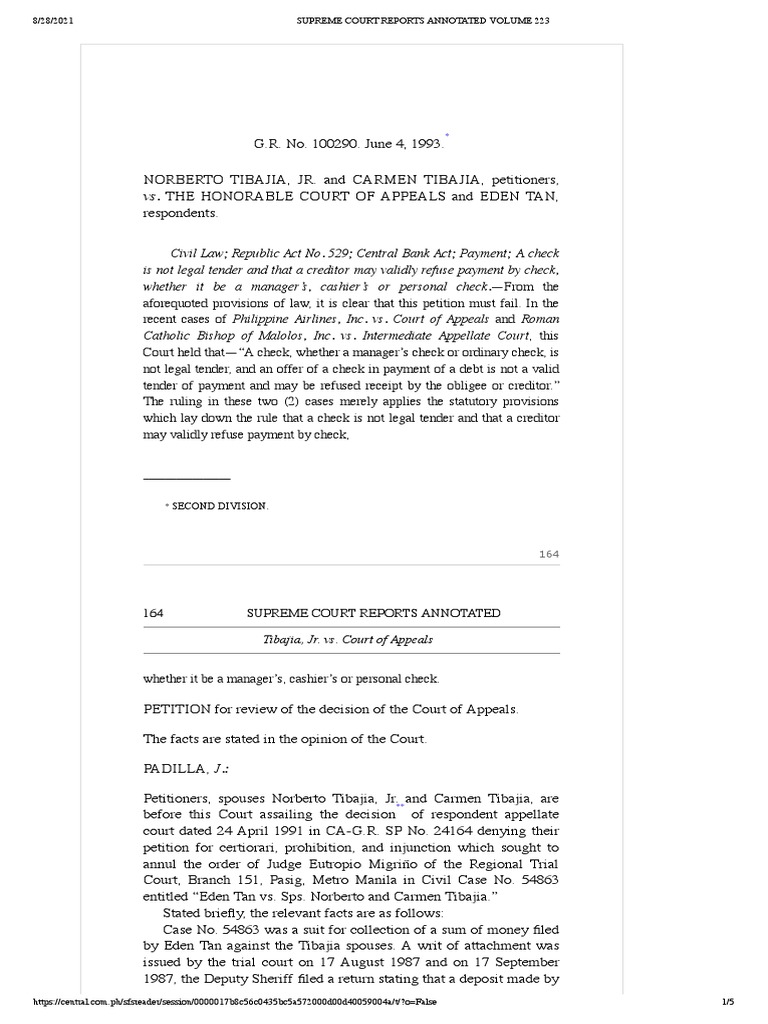Tibajia, Jr. vs. Court of Appeals, 223 SCRA 163, June 04, 1993 | PDF ...