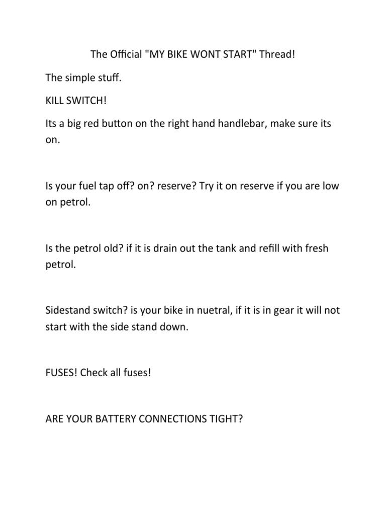 Troubleshooting Common Motorcycle Starting Issues A Guide to Solving Fuel, Spark, and Air