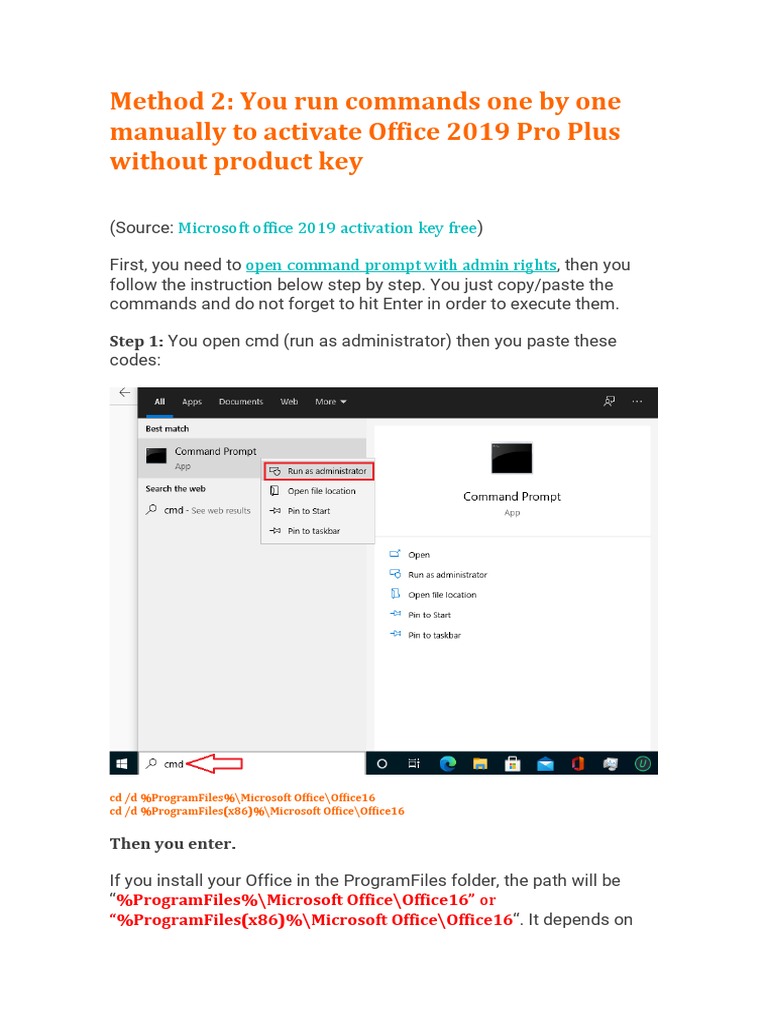 Activate Office 2019 via CMD Guide | PDF | Business | Technology ...