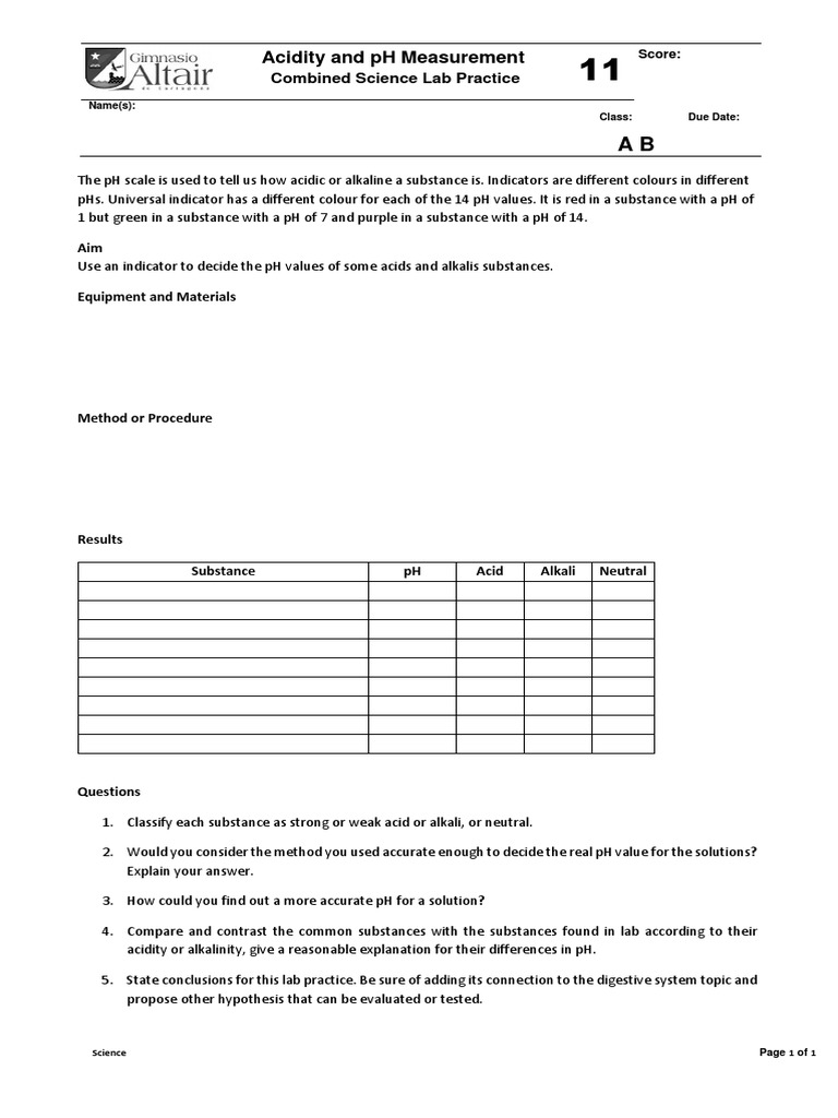 Acidity and PH Measurement Lab Practice Report | PDF