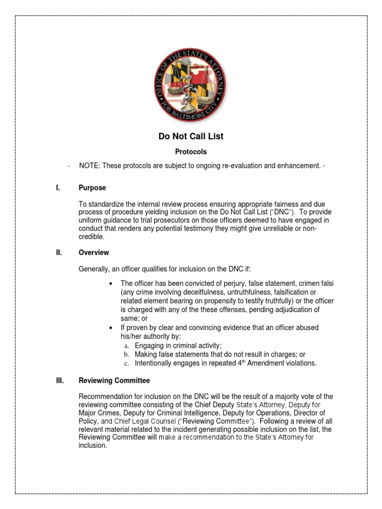Do Not Call List Protocols PDF Perjury Criminal Justice