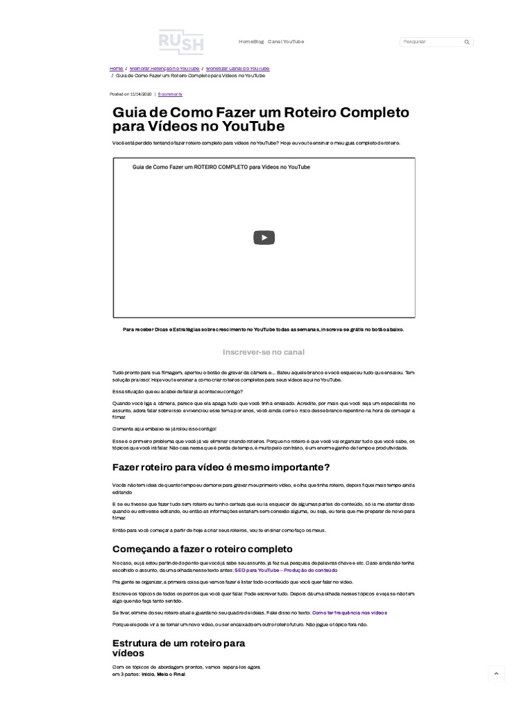 Guia de Como Fazer Um Roteiro Completo para Vídeos No YouTube | PDF ...
