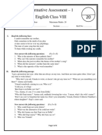 Formative English: Assessment - 1 Class VIII