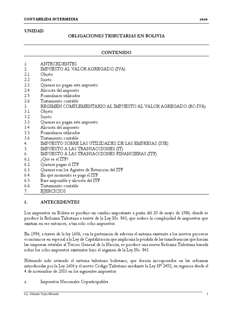 Obligaciones Tributarias en Bolivia | PDF | Impuestos | Contabilidad
