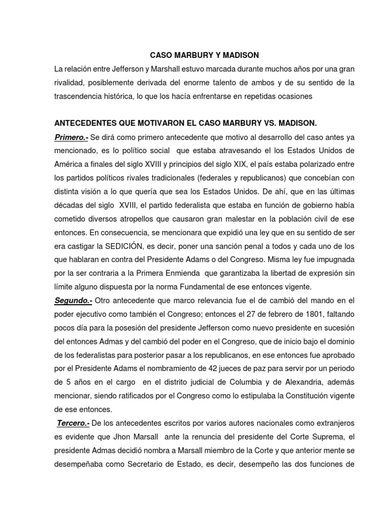 Caso Marbury vs. Madison: Antecedentes y Protagonistas | PDF | John ...