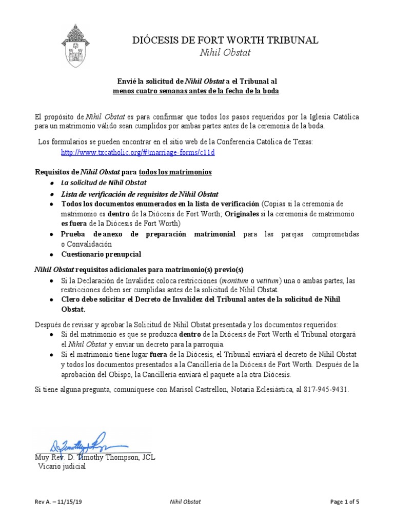 Requisitos para Nihil Obstat Matrimonial | PDF | Bautismo