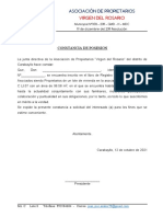 Constancia posesión lote Asociación Virgen Rosario