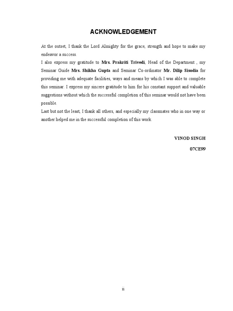 Acknowledgements for Seminar Completion | PDF