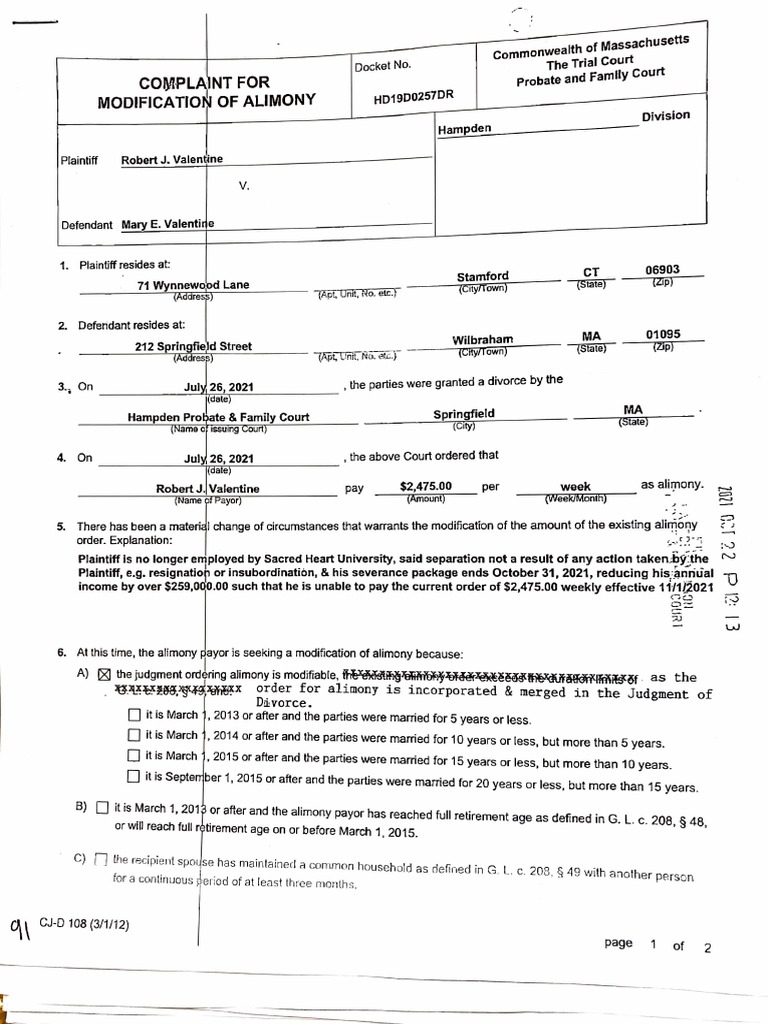 Complaint For Modification of Alimony | PDF