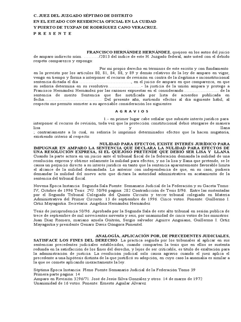Recurso de Revisión en Amparo Indirecto | PDF | Caso de ley | Sentencia ...