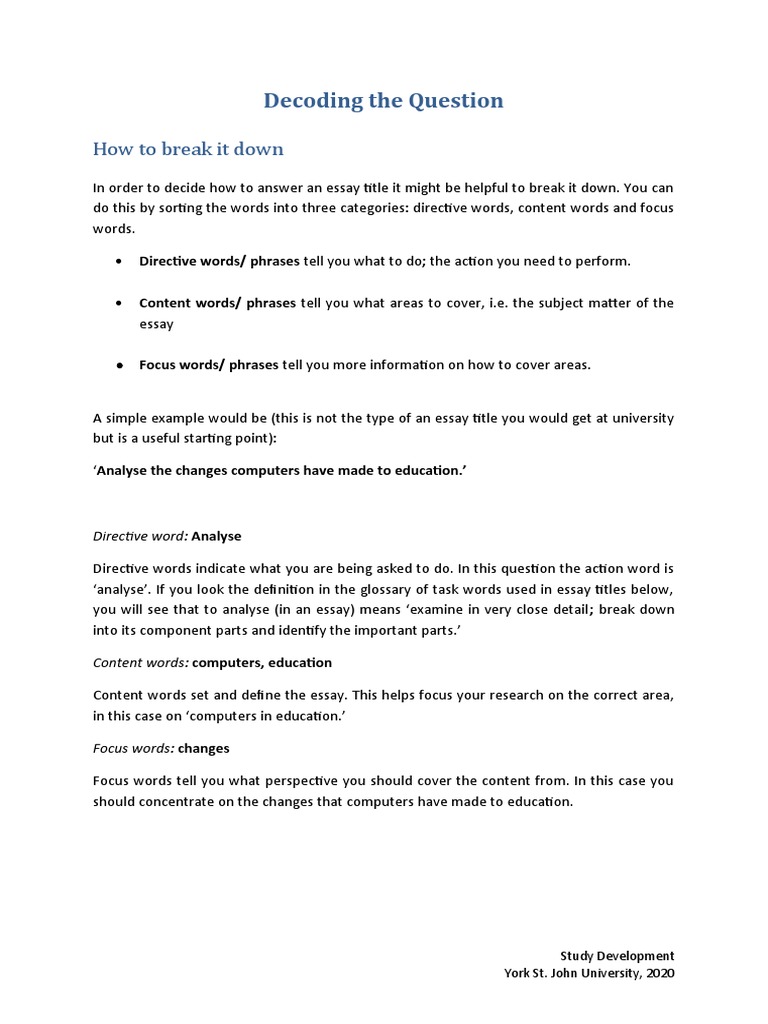 Decoding The Question: How To Break It Down | PDF | Essays | Word