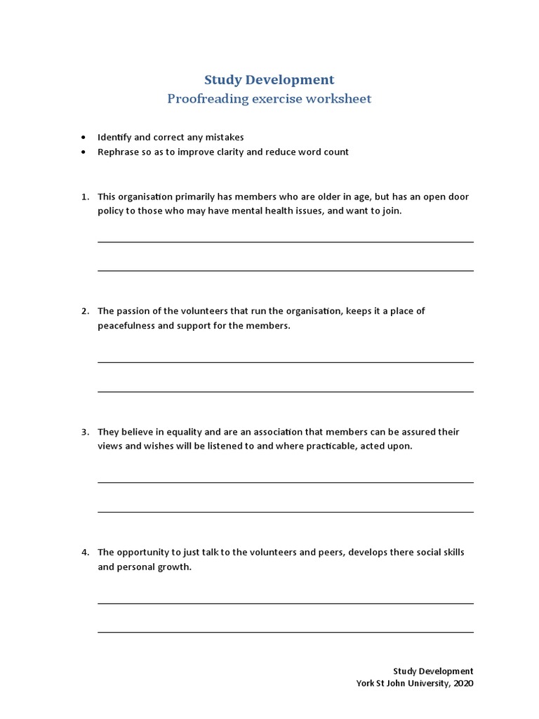 Proofreading Exercise Worksheet: Study Development | PDF