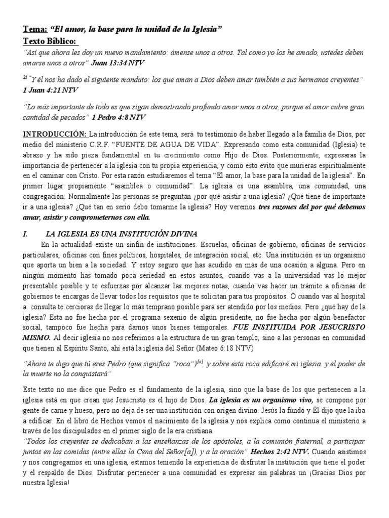 Amor y Unidad en la Iglesia | PDF | Amor | Pecado