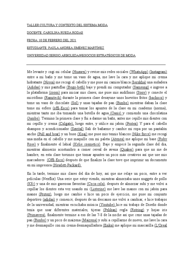 Taller Sistema de Moda Paula Andrea J. | PDF | Relaciones personales ...
