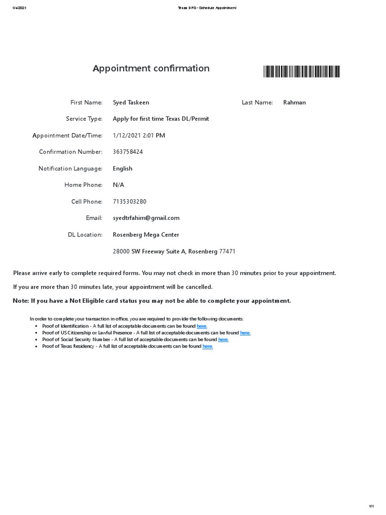Texas dps schedule appointment pdf