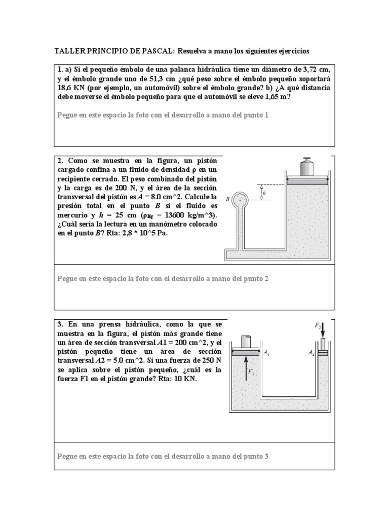 Ejercicios sobre el Principio de Pascal | PDF | Bomba | Pistón