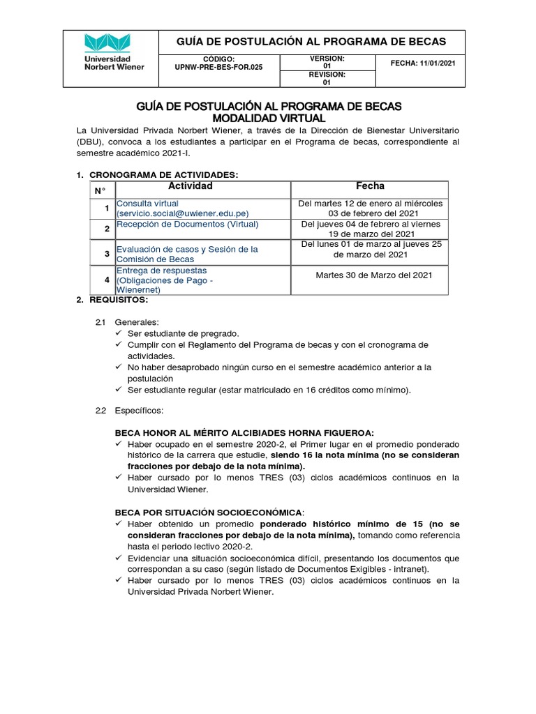 Guía de Postulación a Becas 2021-I | PDF