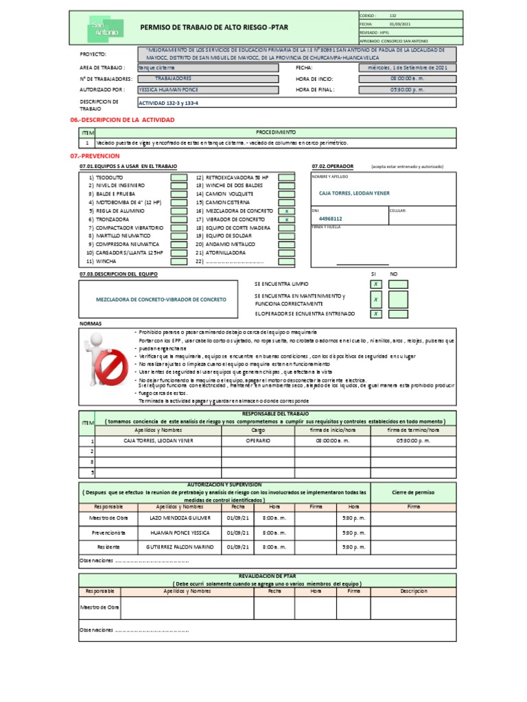 Permisos de Trabajo para Actividades de Construcción | PDF