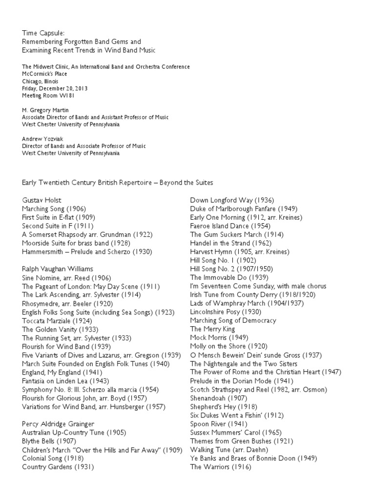 Remembering Band Gems and Examining Recent Trends in Wind