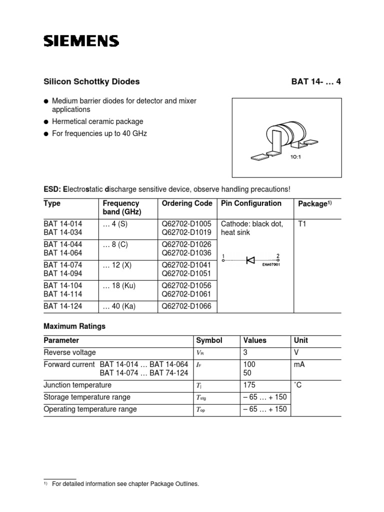Silicon Schottky Diodes Specifications | PDF | Diode | Electrostatic ...