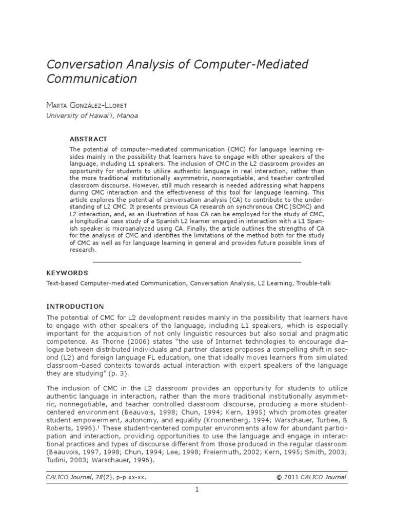 2011 Conversation Analysis of Computer | PDF | Second Language ...
