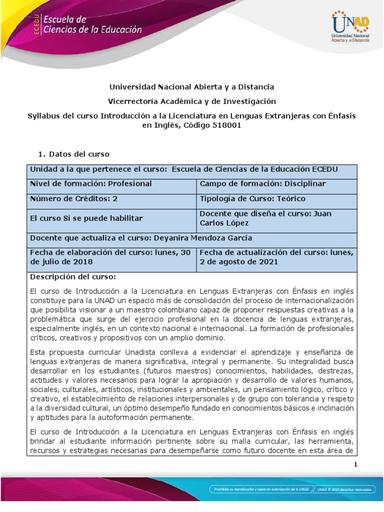Syllabus Licenciatura en Lenguas Extranjeras | PDF | Plan de estudios ...