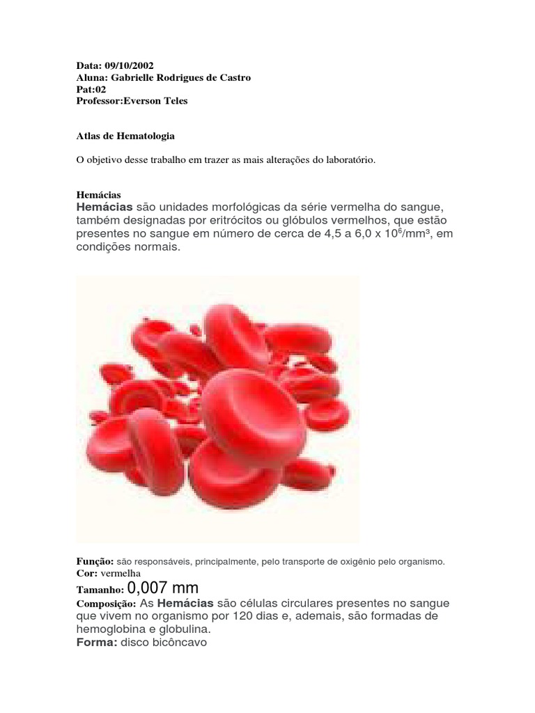 Características morfológicas e alterações das hemácias | PDF | Hemácia ...