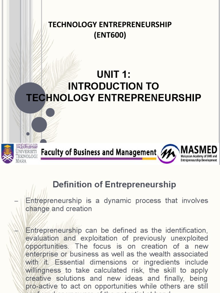 Unit 1: Introduction To Technology Entrepreneurship | PDF ...