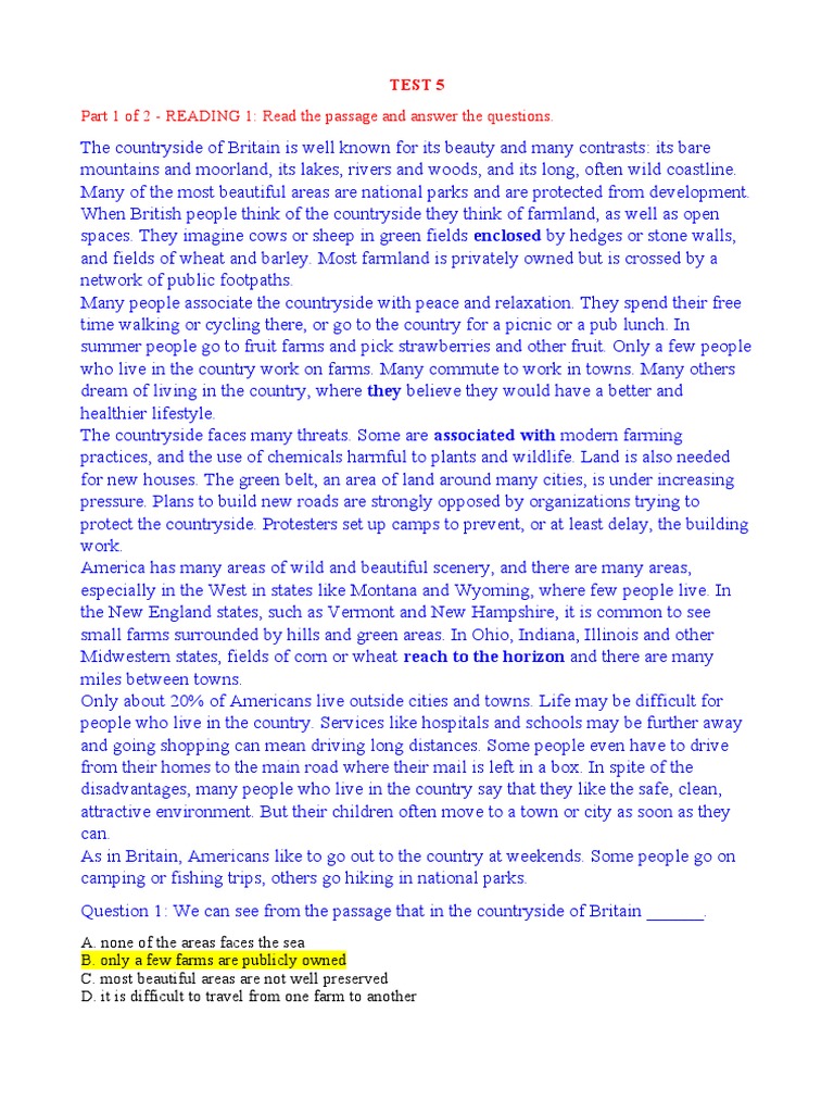 Part 1 of 2 - READING 1: Read The Passage and Answer The Questions ...