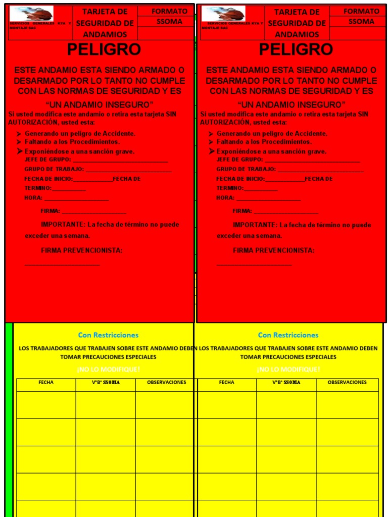 Fo-06 Tarjetas de Andamios para Imprimir | PDF | Andamio | Equipo