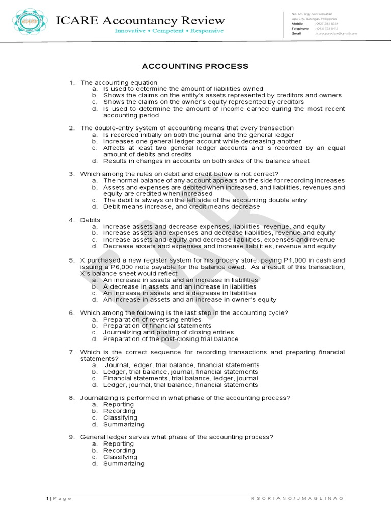 Accounting Process Overview and Concepts | PDF | Debits And Credits ...