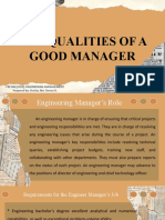 The Qualities of A Good Manager: Cee108 (2102) : Engineering Management Prepared By: Ocular, Ma. Teresa U