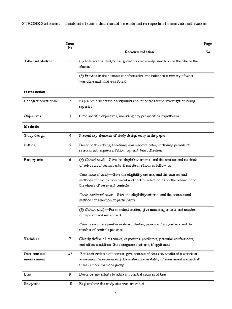 STROBE Checklist for Observational Studies | PDF | Confounding | Statistics