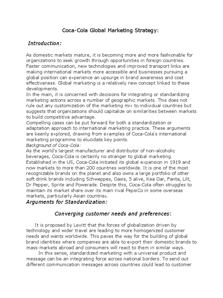Coca-Cola Global Marketing Strategy | PDF | Brand | Coca Cola
