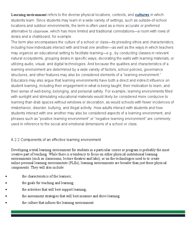 Learning Environment Refers To The Diverse Physical Locations, Contexts ...