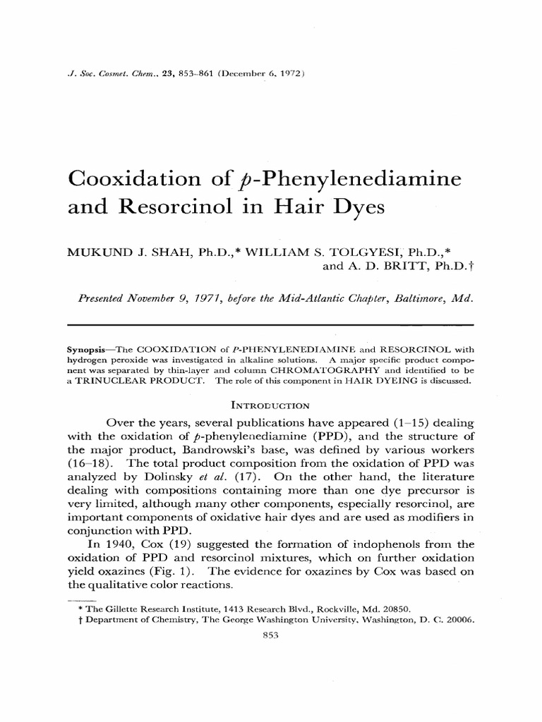 Gooxidation of PPhenylenediamine and Resorcinol in Hair Dyes PDF