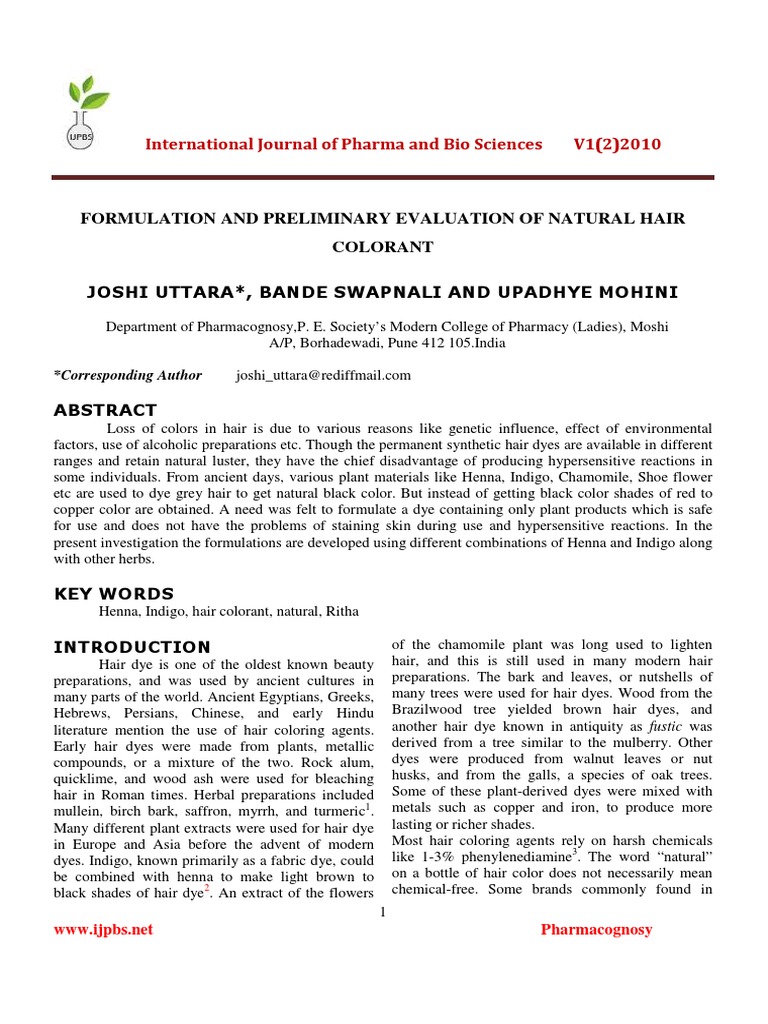 Formulation and Evaluation of Natural Hair Colorant | PDF