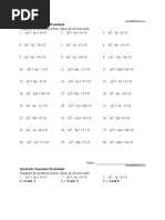 Quadratic Equations Worksheet