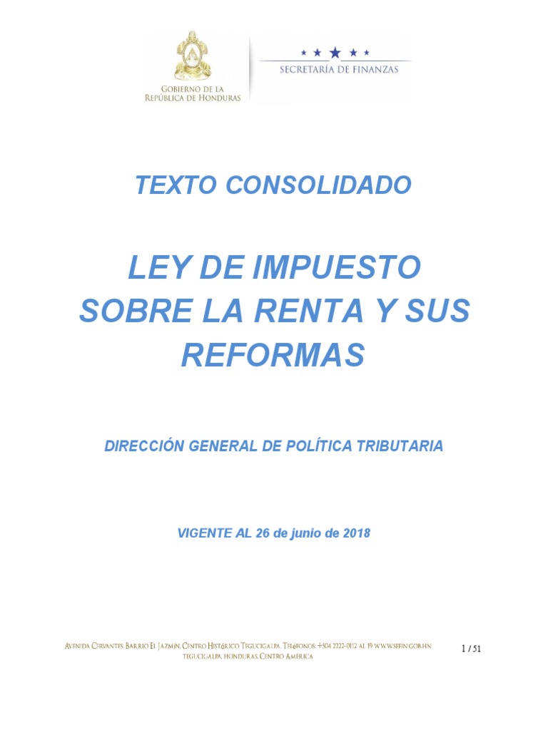 Ley de Impuesto sobre la Renta en Honduras | PDF | Impuestos | Impuesto ...