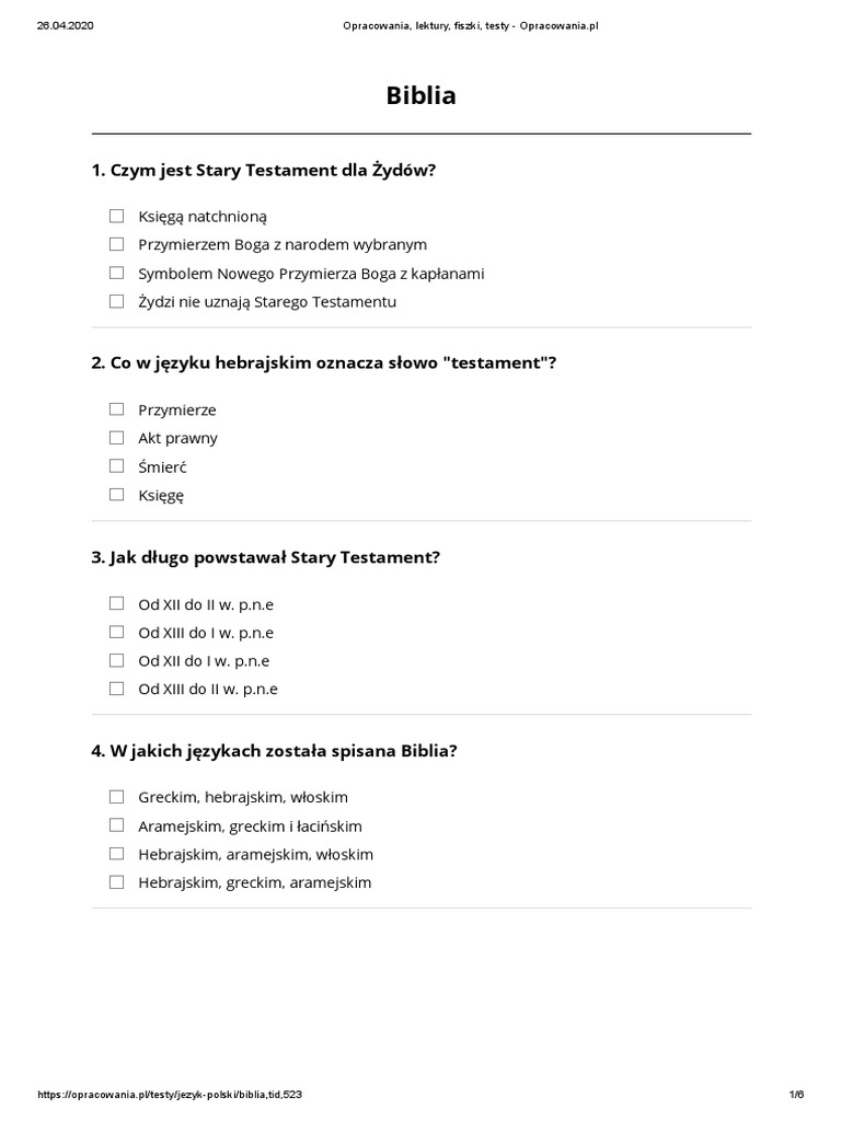 Test Z Biblii Liceum Z Odpowiedziami