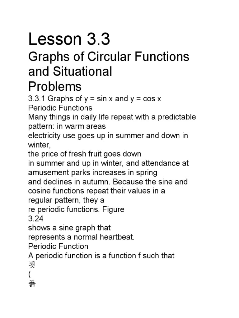 Lesson 3.3: Graphs of Circular Functions and Situational Problems | PDF