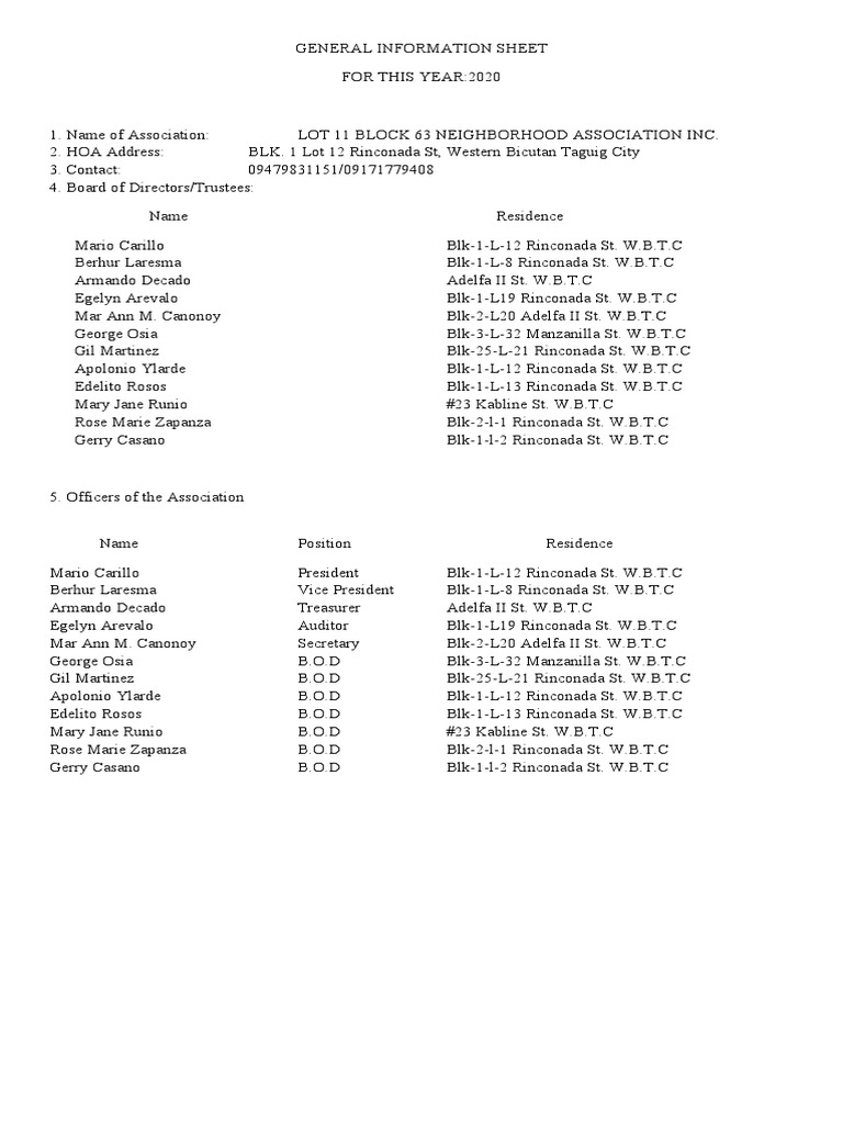 General Information Sheet 2020 PDF