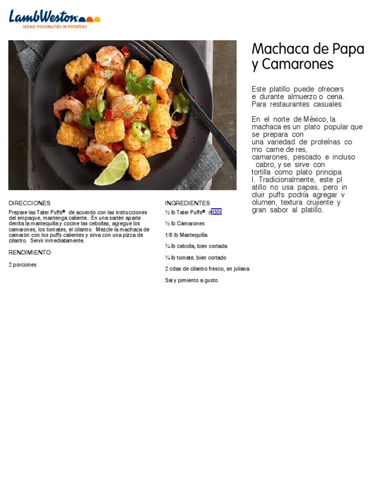 Machaca de Papa y Camarones | PDF | Cilantro | Cocina latinoamericana
