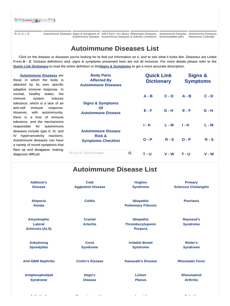 List of Autoimmune Diseases | PDF | Autoimmune Disease | Inflammation