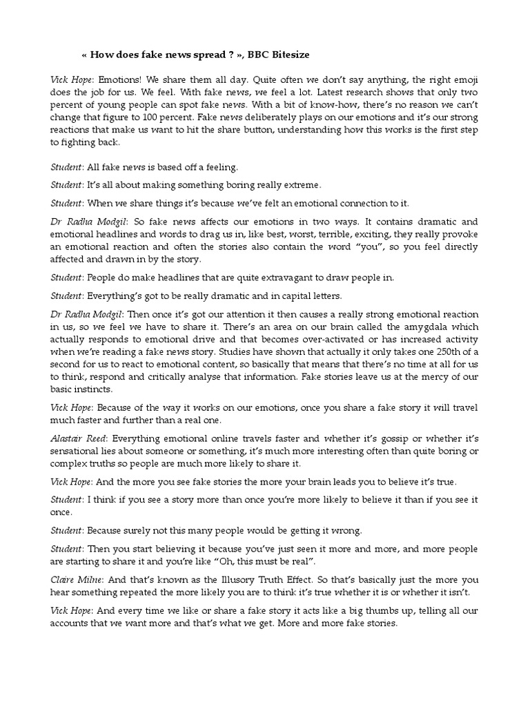 How Does Fake News Spread BBC Bitesize PDF Psychological Concepts News