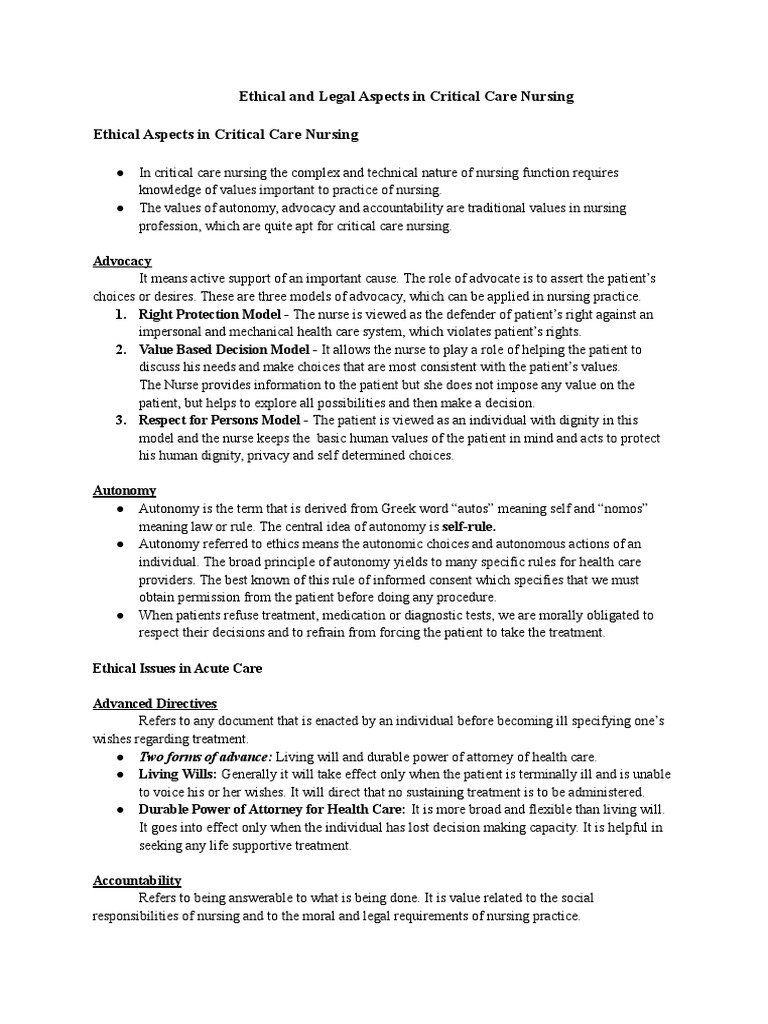 Ethical and Legal Issues in Critical Care | PDF | Autonomy | Nursing